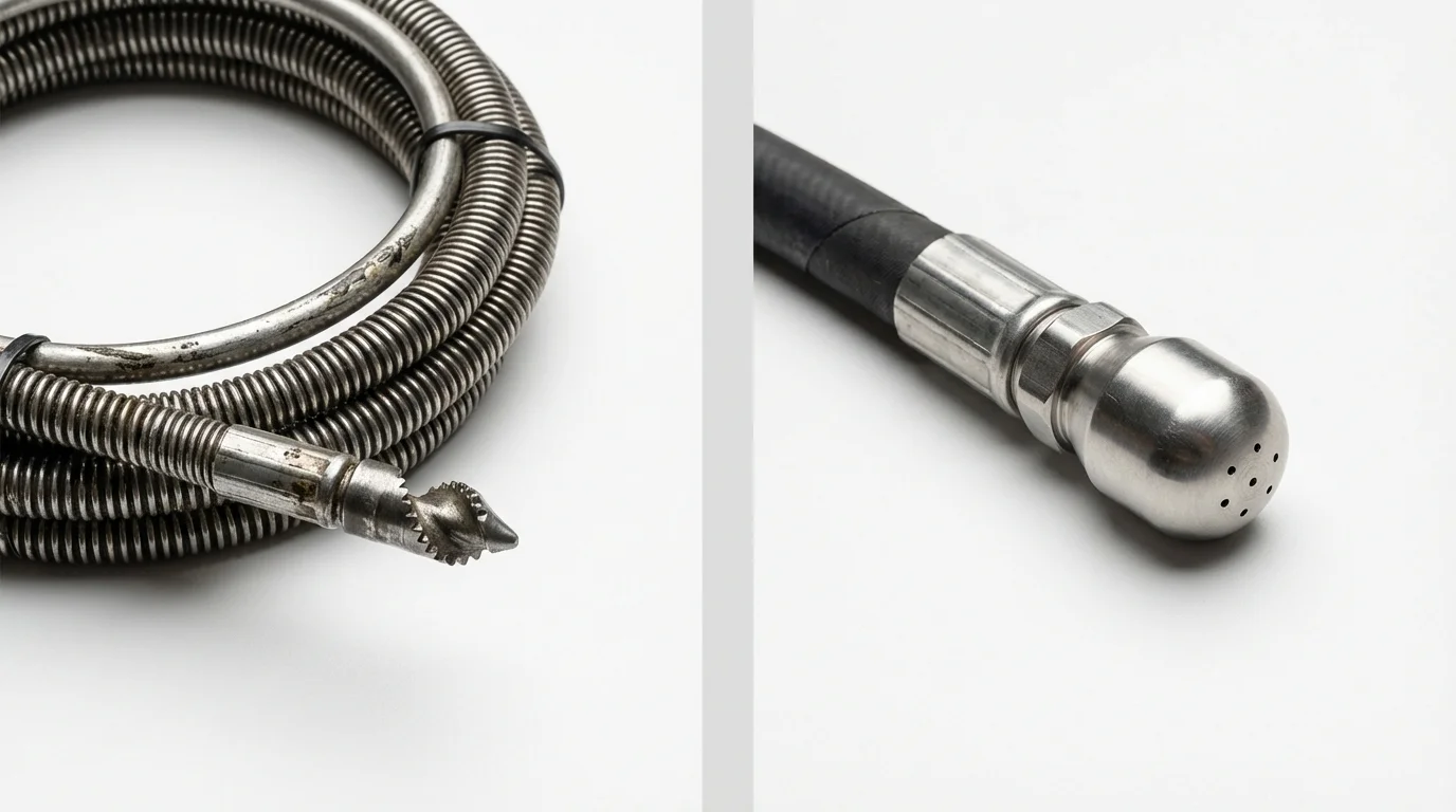 Drain snake cable and hydro jetting nozzle used for drain cleaning in Sutton, NE