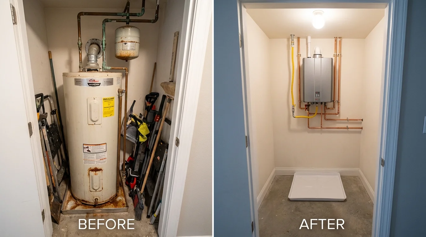 Tank water heater versus wall-mounted tankless unit comparison for Sutton, NE homeowners