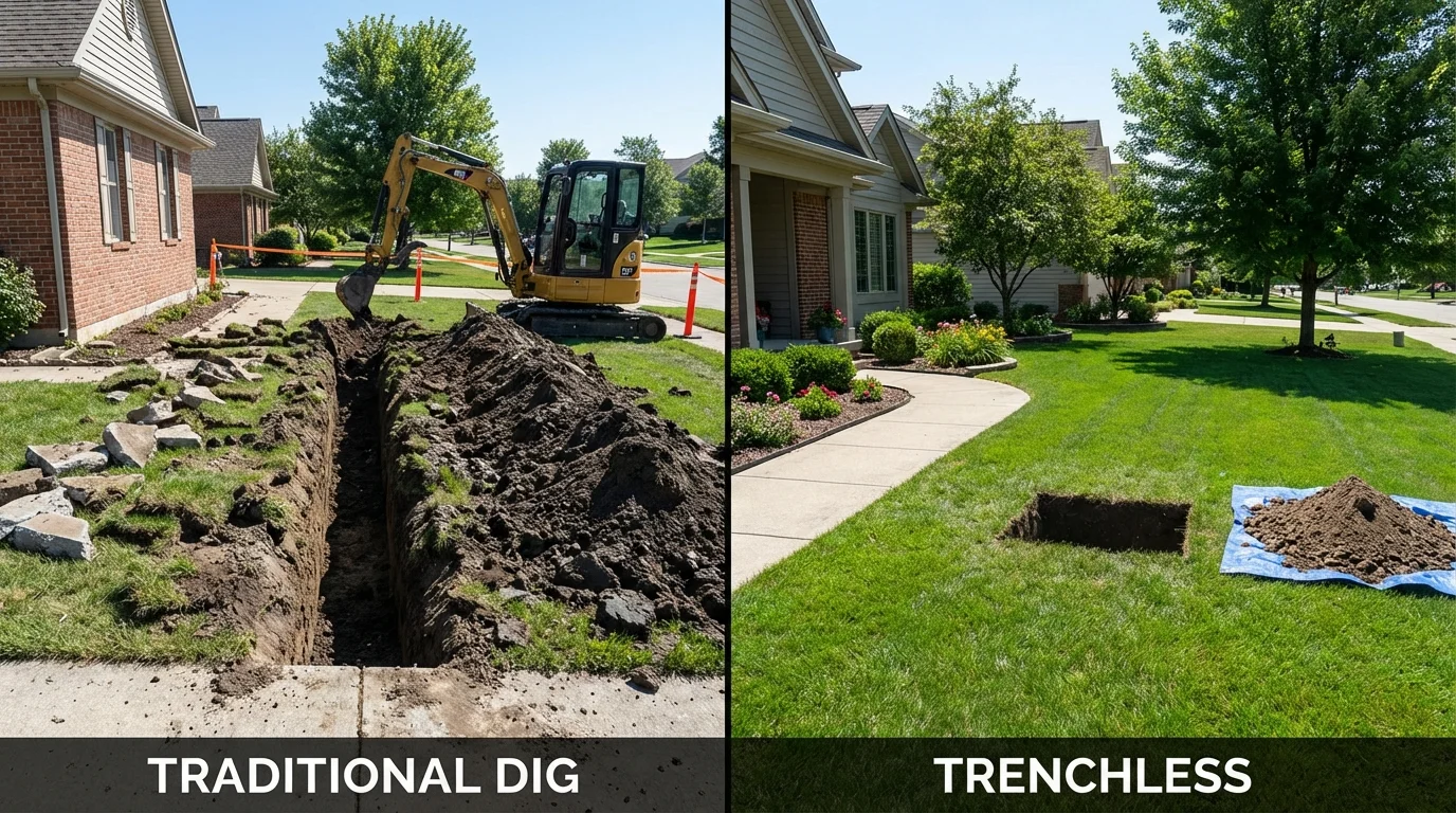 Trenchless sewer repair with minimal yard damage versus traditional excavation in Sutton, NE